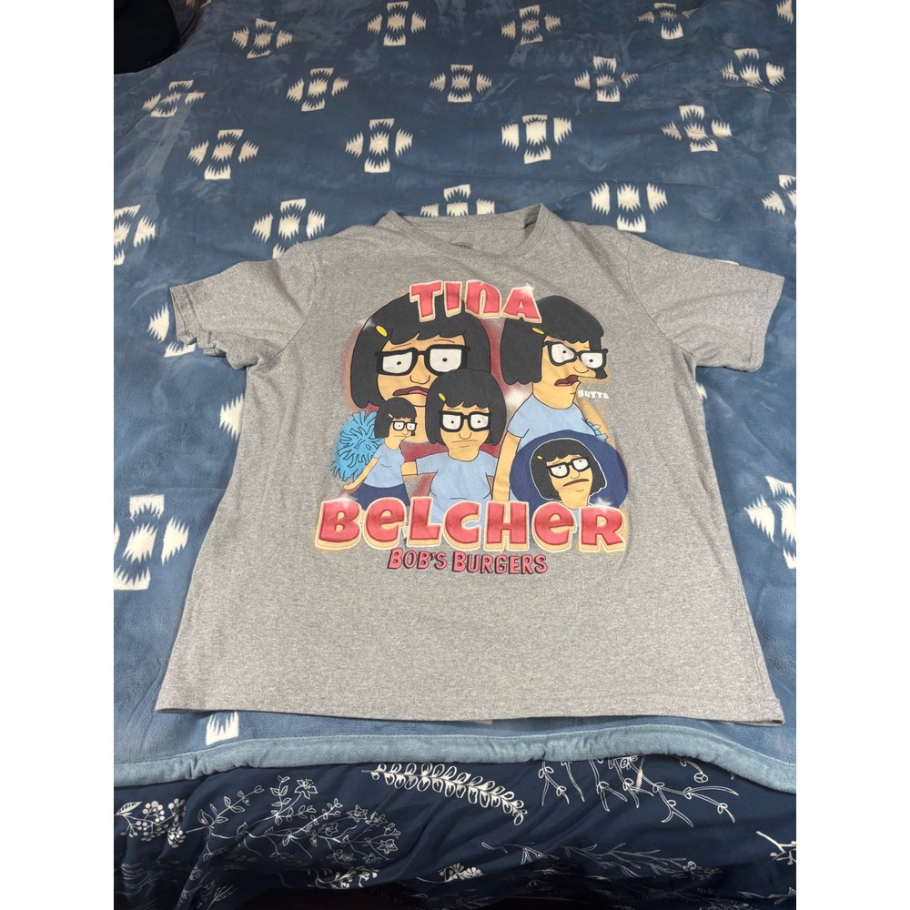 Bobs Burgers Tina Belcher Graphic T-Shirt Gray Short Sleeve Crew Neck Medium